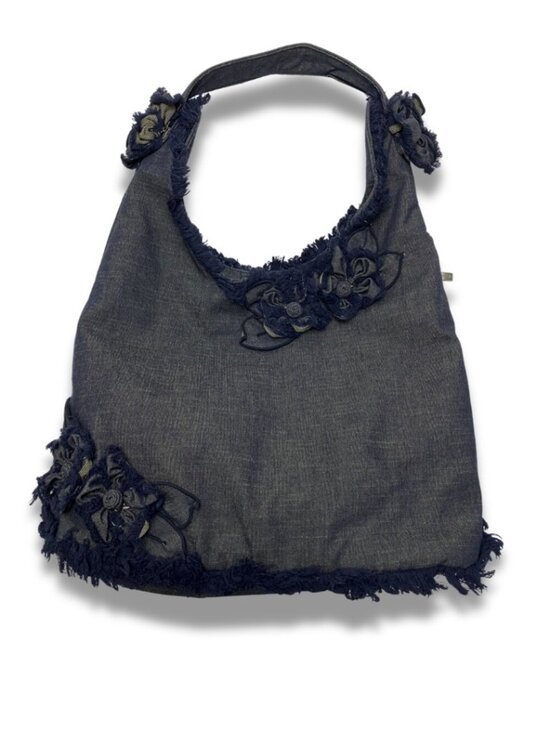 Cortile Handbags - Cortile Denim Hobo Bag w/ Floral Appliqué